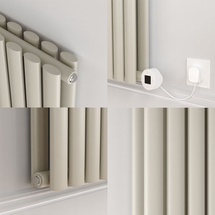Linen Vertical Smart Electric Radiator with Wi-Fi Thermostat - 1.2KW - H1600xW236 - Bathroom Safe