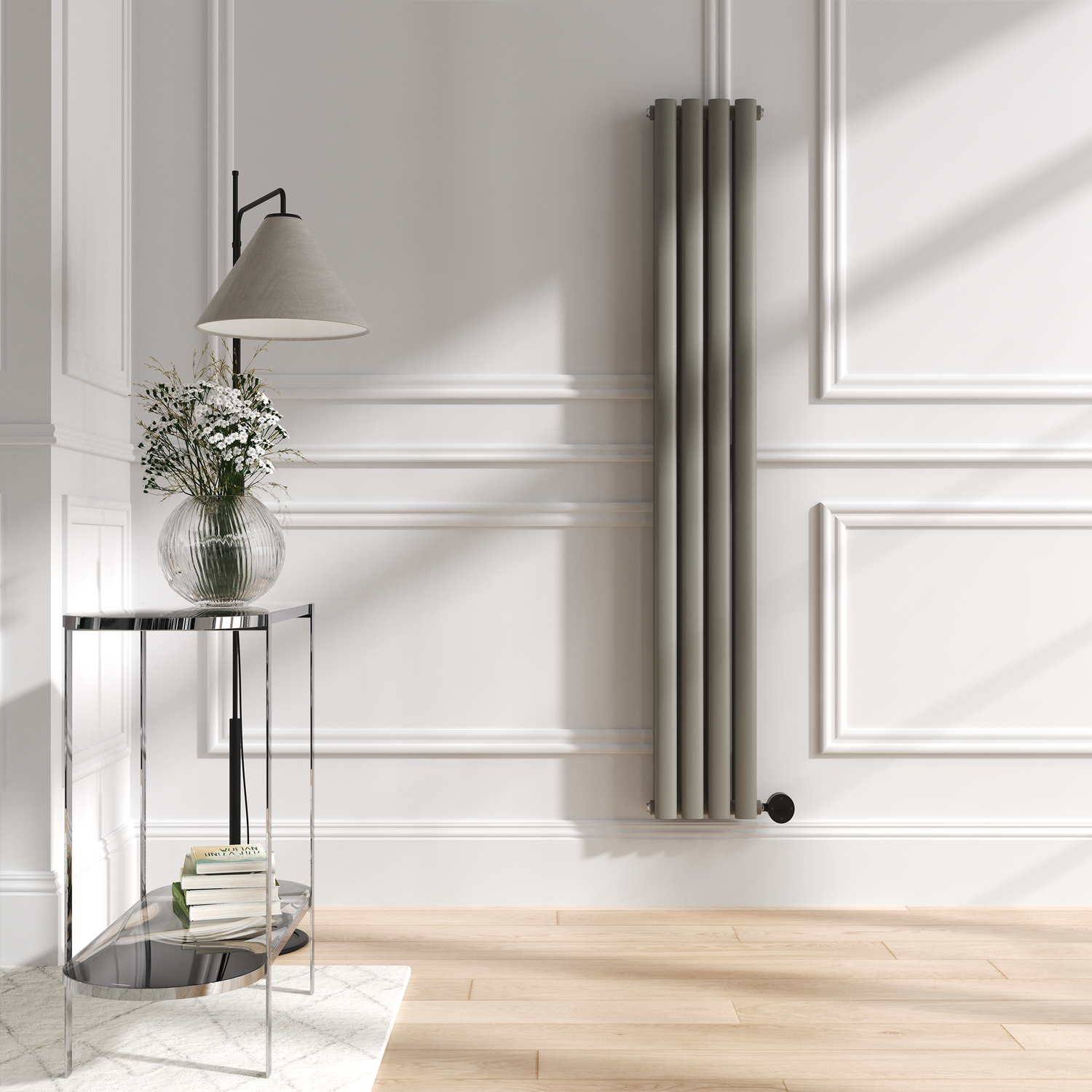 Electriq Smoked Stone Vertical Smart Electric Radiator With Wi-Fi Thermostat 1.2Kw H1600xw236 Bathroom Safe VD4-1600-1.2SSW