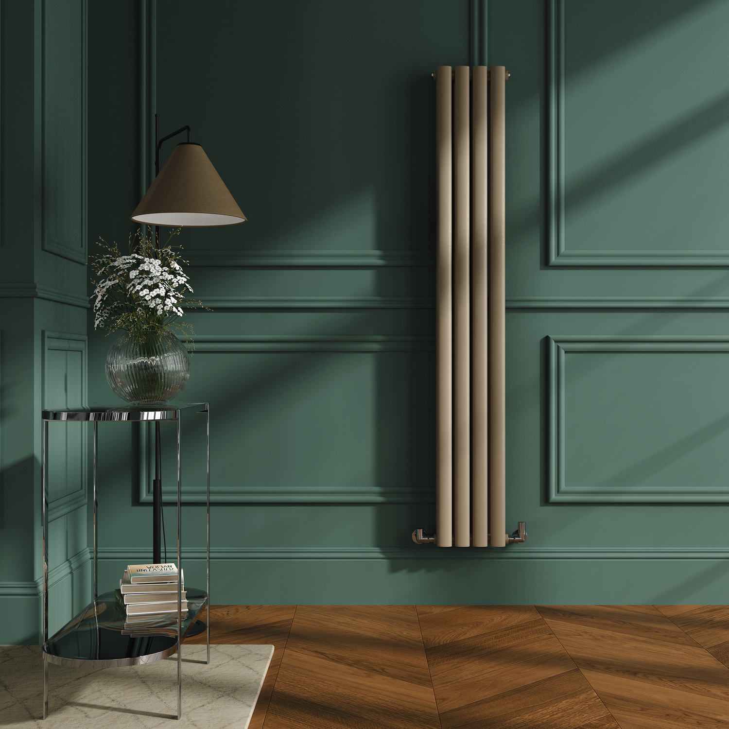 Sorrento Grey Vertical Oval Designer Radiator 1600X236mm Double Panel 2234 Btu VD4-1600-BGCO