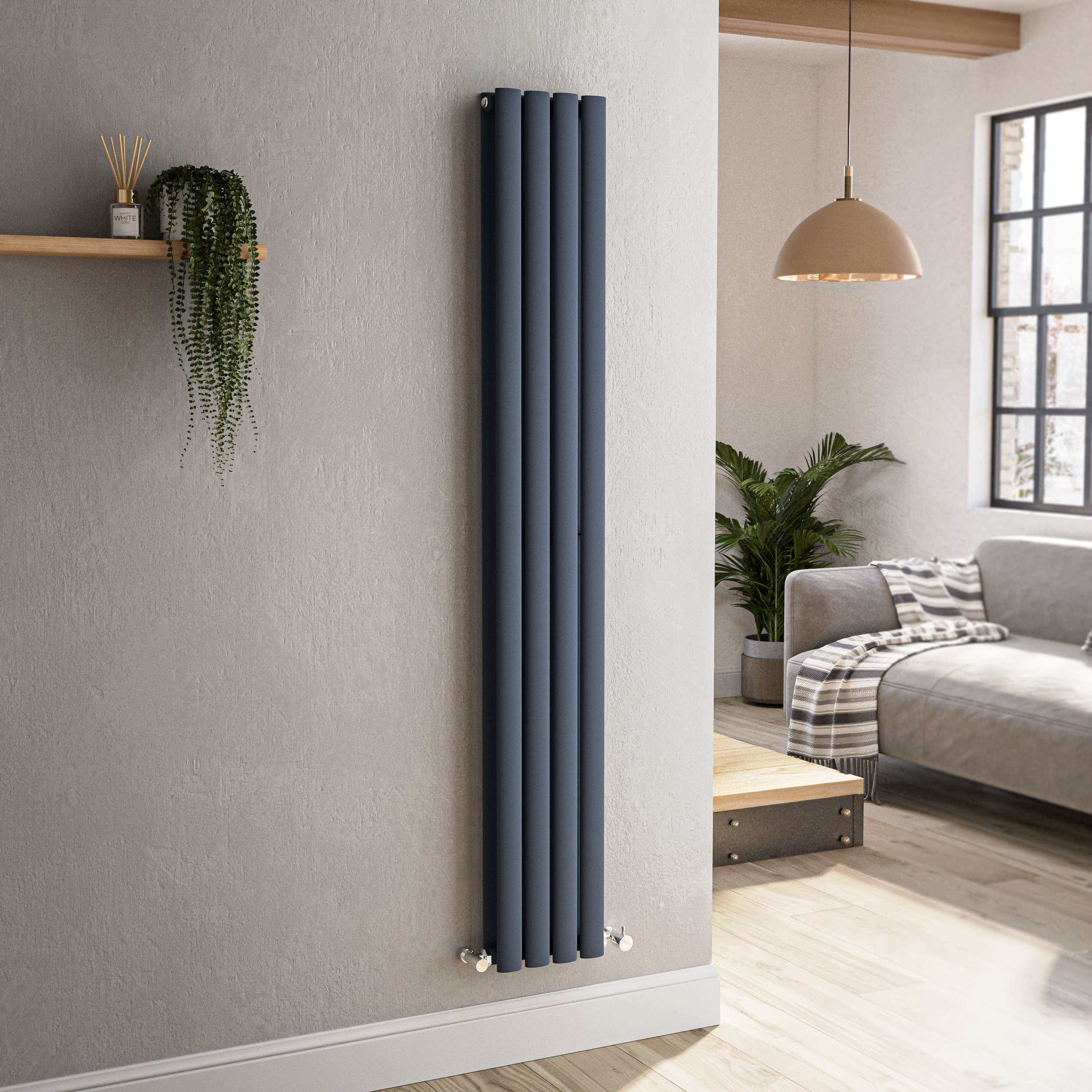 Sorrento  Vertical Oval Designer Radiator 1600X236mm Double Panel 2234 Btu VD4-1600-DGCO