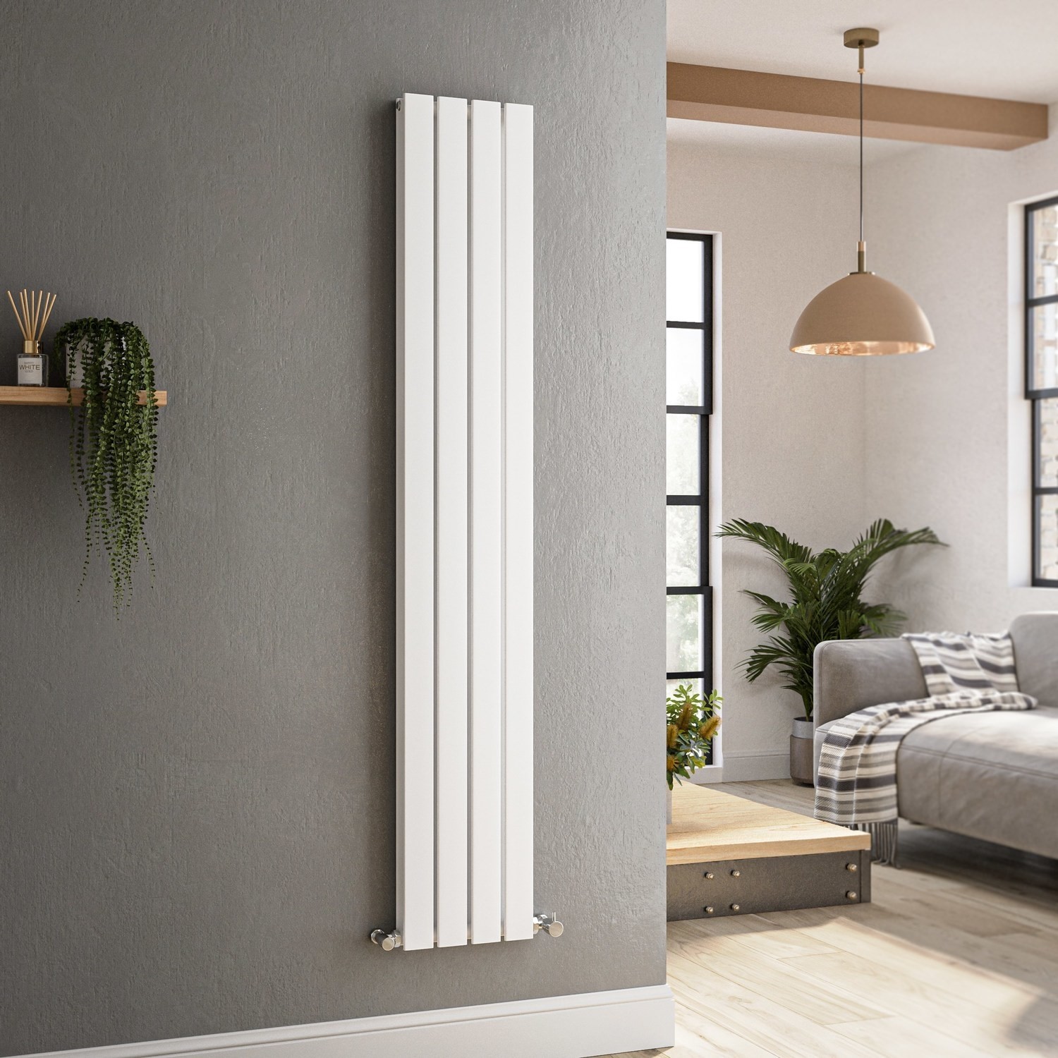 Riace  Vertical Flat Designer Radiator 1600X272mm Double Panel 2458 Btu VD4-1600-WCF