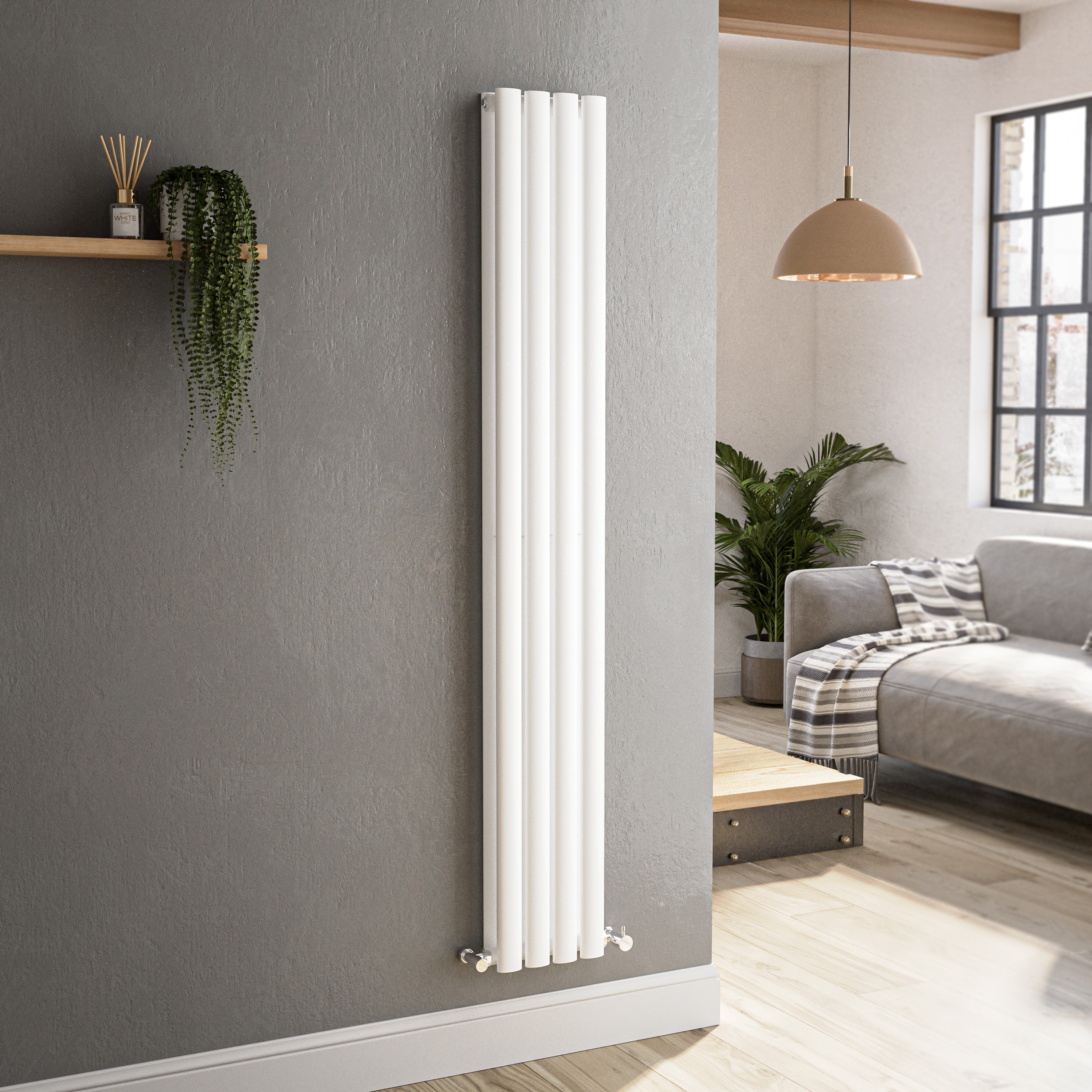 Sorrento  Vertical Oval Designer Radiator 1600X236mm Double Panel 2234 Btu VD4-1600-WCO