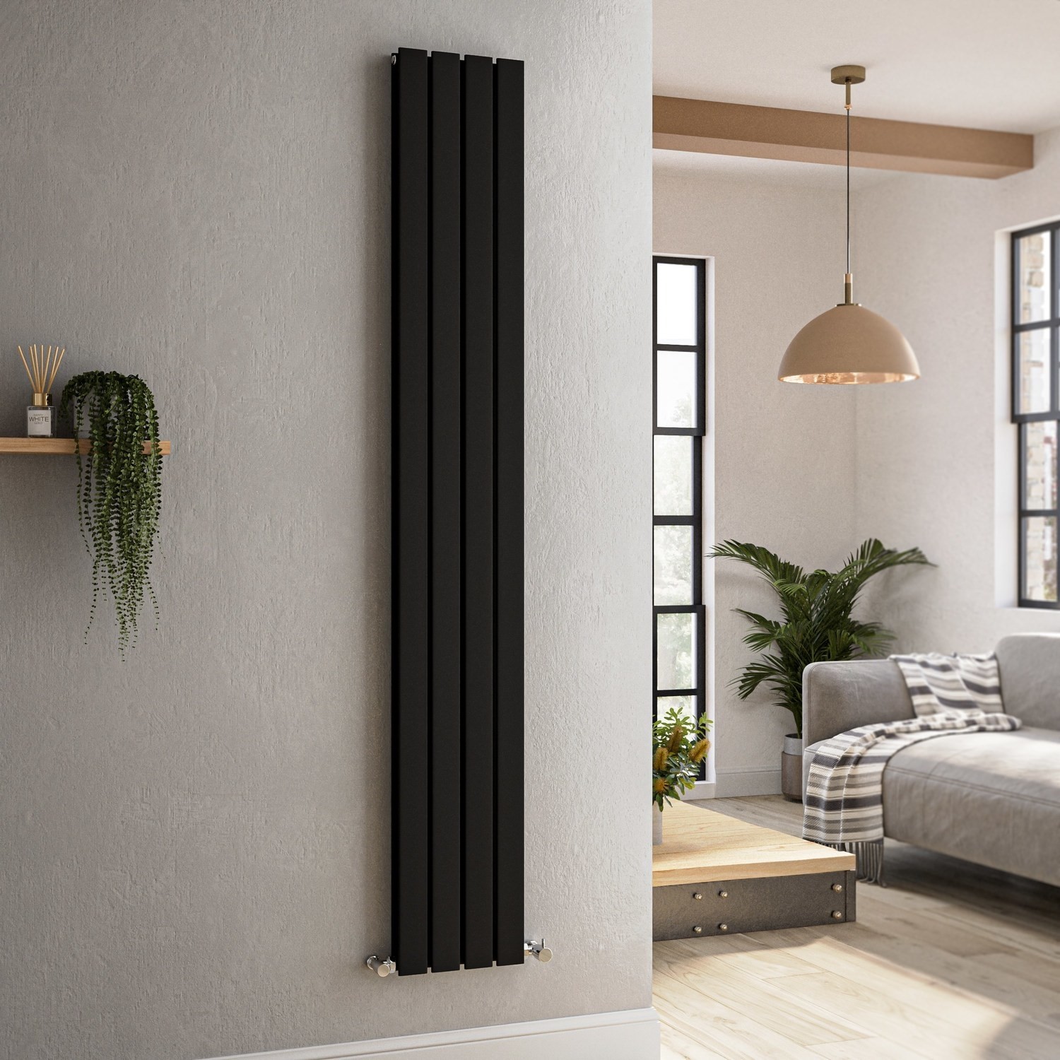 Riace Midnight  Vertical Flat Designer Radiator 1800X272mm Double Panel 2778 Btu VD4-1800-BCF