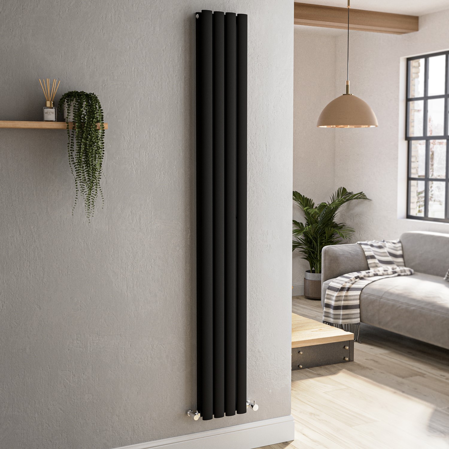 Sorrento Midnight  Vertical Oval Designer Radiator 1800X236mm Double Panel 2491 Btu VD4-1800-BCO