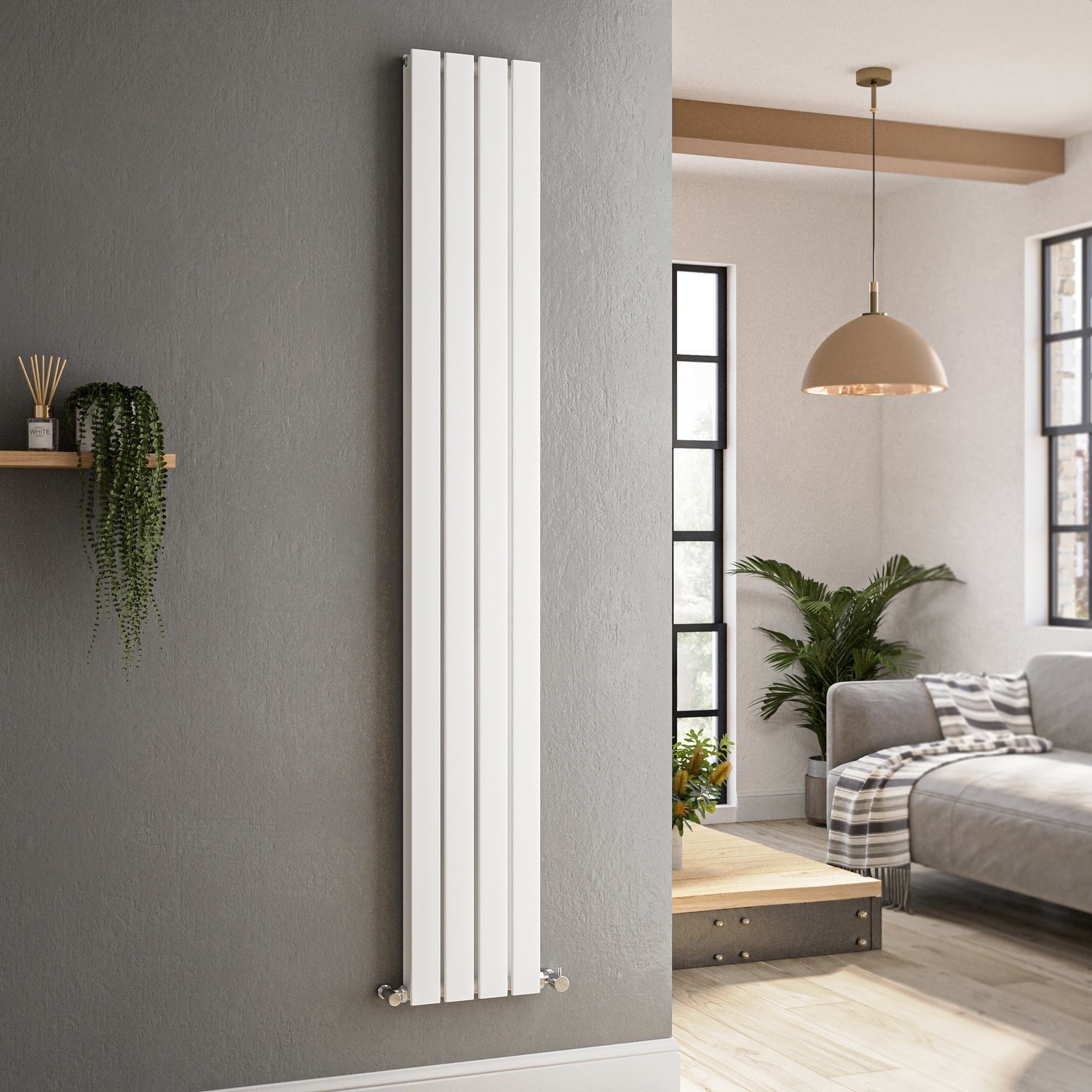 Riace  Vertical Flat Designer Radiator 1800X272mm Double Panel 2778 Btu VD4-1800-WCF