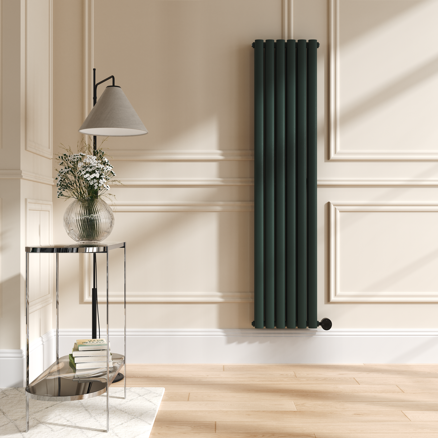 Electriq Evergreen Vertical Smart Electric Radiator With Wi-Fi Thermostat 1.2Kw H1600xw354 Bathroom Safe VD6-1600-1.2EGW