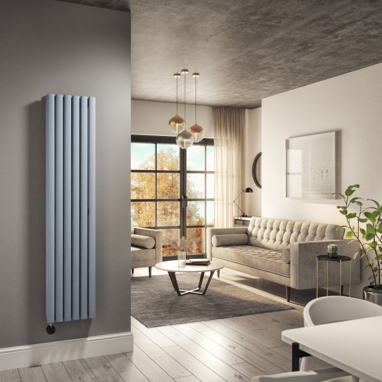 Light Grey Vertical Smart Electric Radiator with Wi-Fi Thermostat - 1200W - Double Panel H1600xW354mm - Bathroom Safe