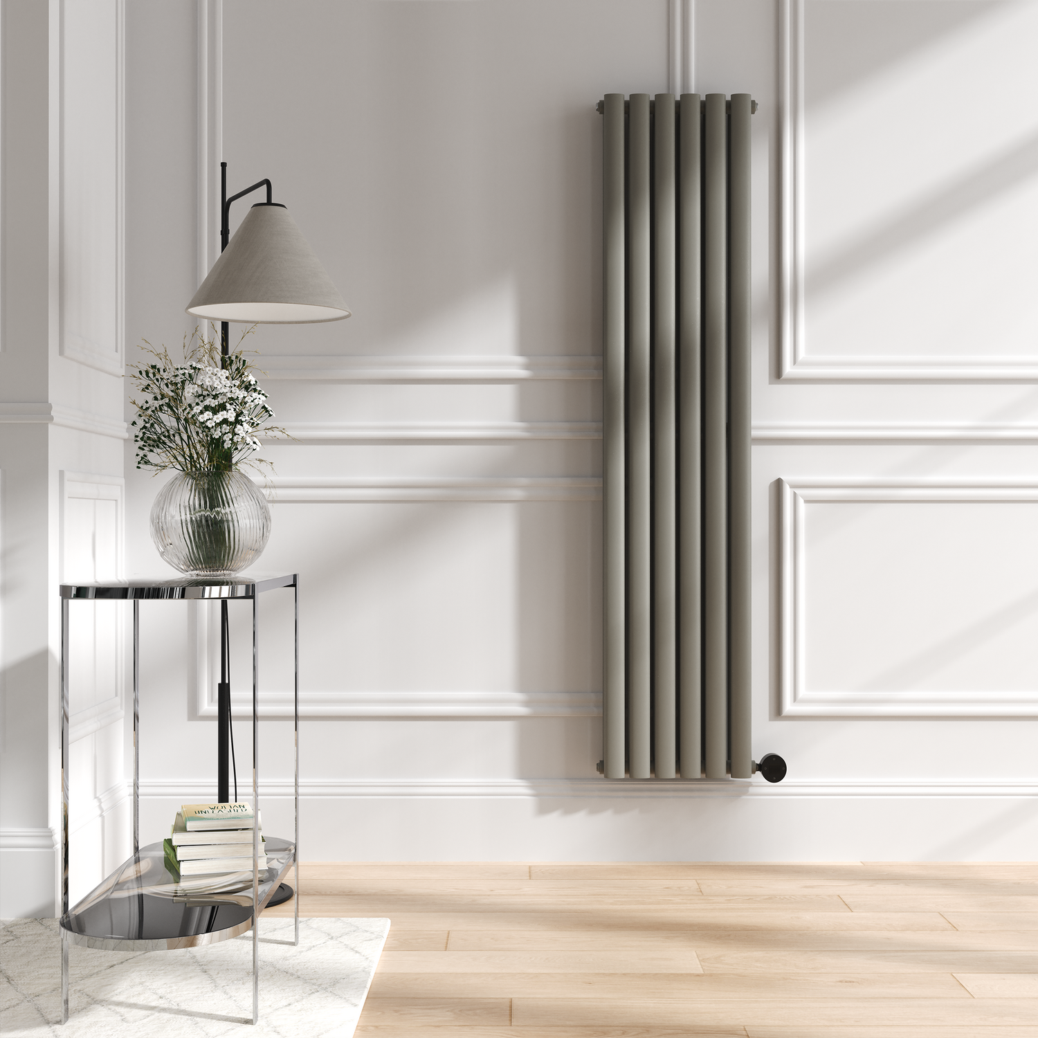 Electriq Smoked Stone Vertical Smart Electric Radiator With Wi-Fi Thermostat 1.2Kw H1600xw354 Bathroom Safe VD6-1600-1.2SSW