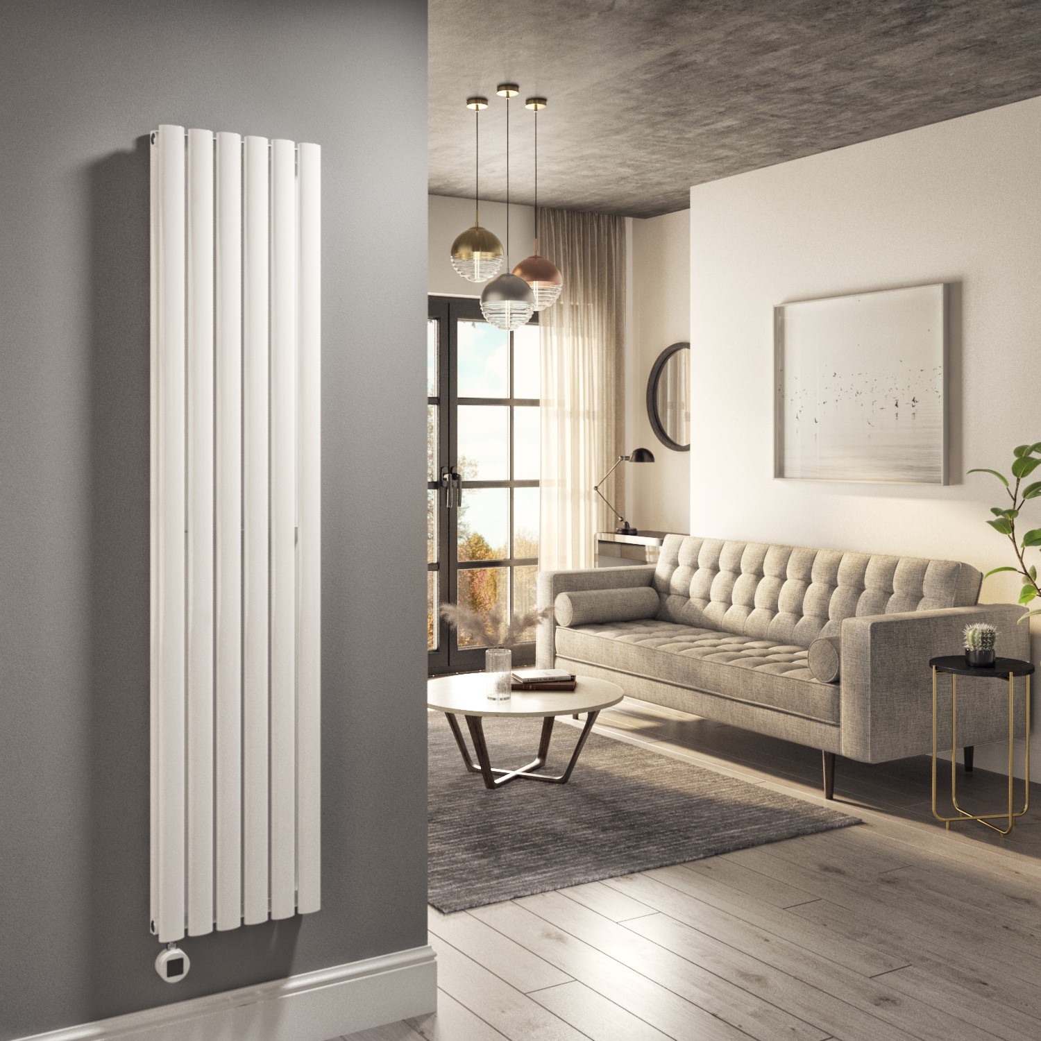 Electric Vertical Designer Radiator 1200W Wi Fi Thermostat Double Panel H1600xW354mm IPX4 Bathroom Safe