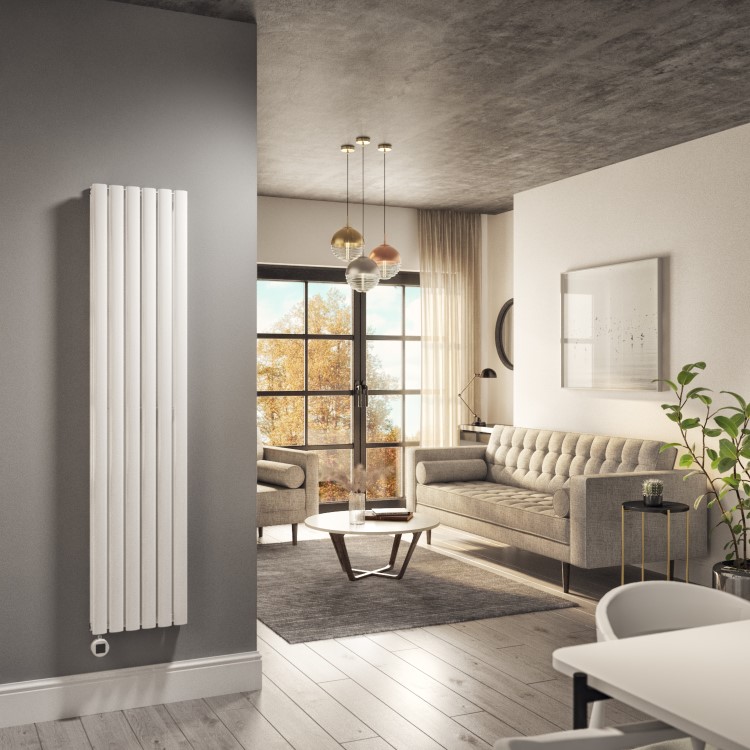 GRADE A2 - White Electric Vertical Designer Radiator 1.2kW with Wifi Thermostat - Double Panel H1600xW354mm - IPX4 Bathroom Safe