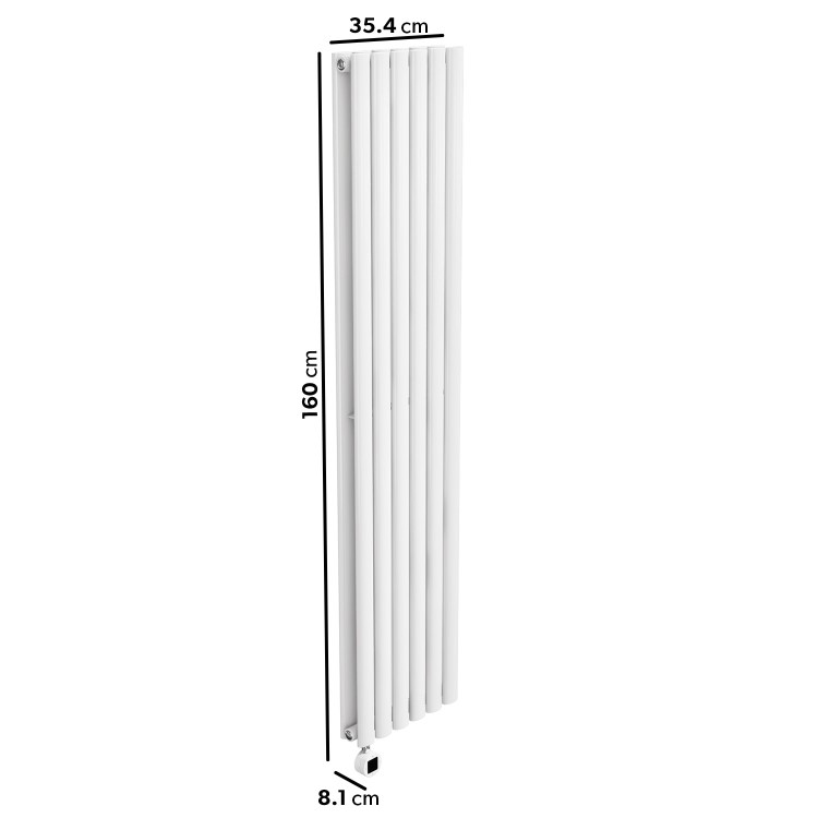 GRADE A2 - White Electric Vertical Designer Radiator 1.2kW with Wifi Thermostat - Double Panel H1600xW354mm - IPX4 Bathroom Safe