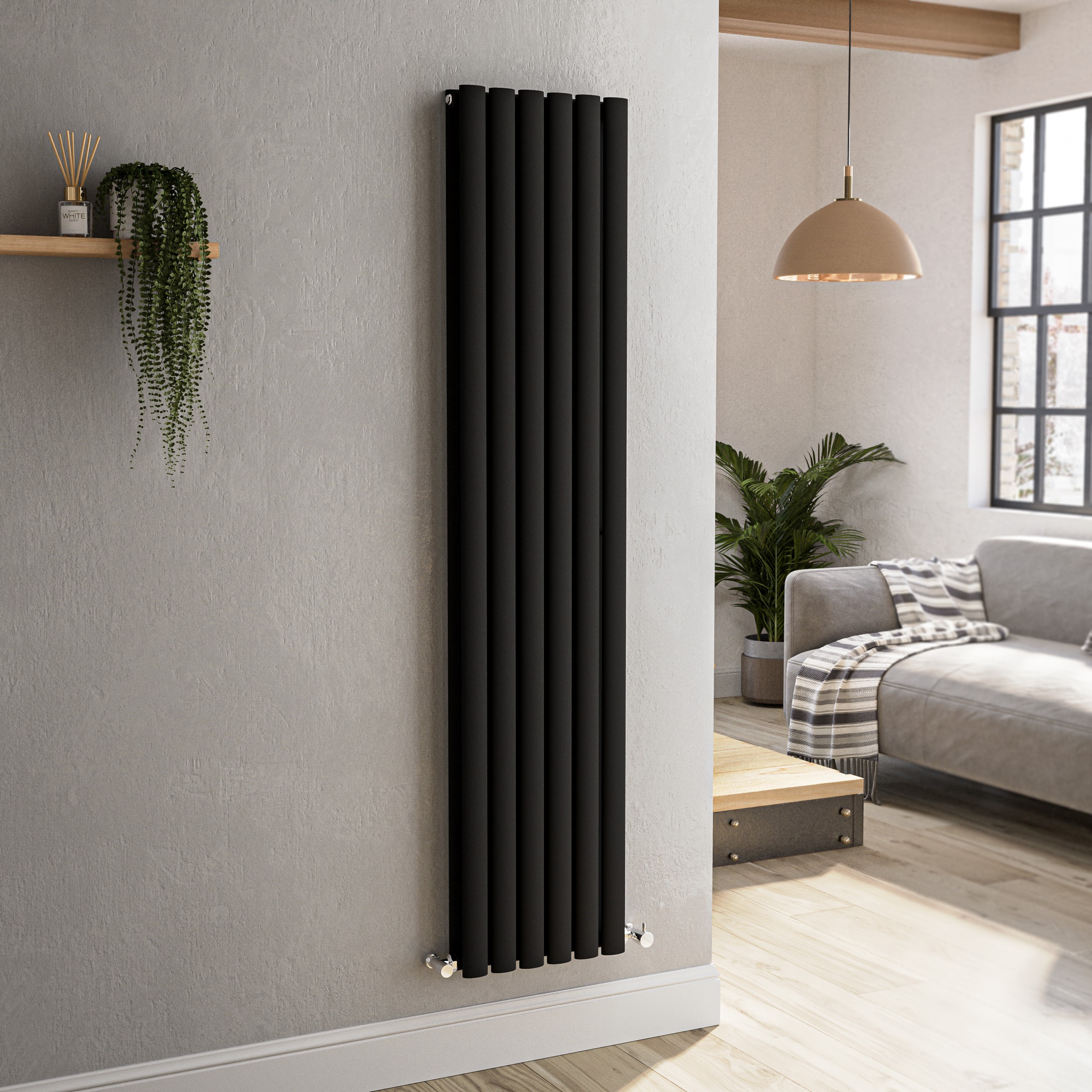 Sorrento Midnight  Vertical Oval Designer Radiator 1600X354mm Double Panel 3351 Btu VD6-1600-BCO