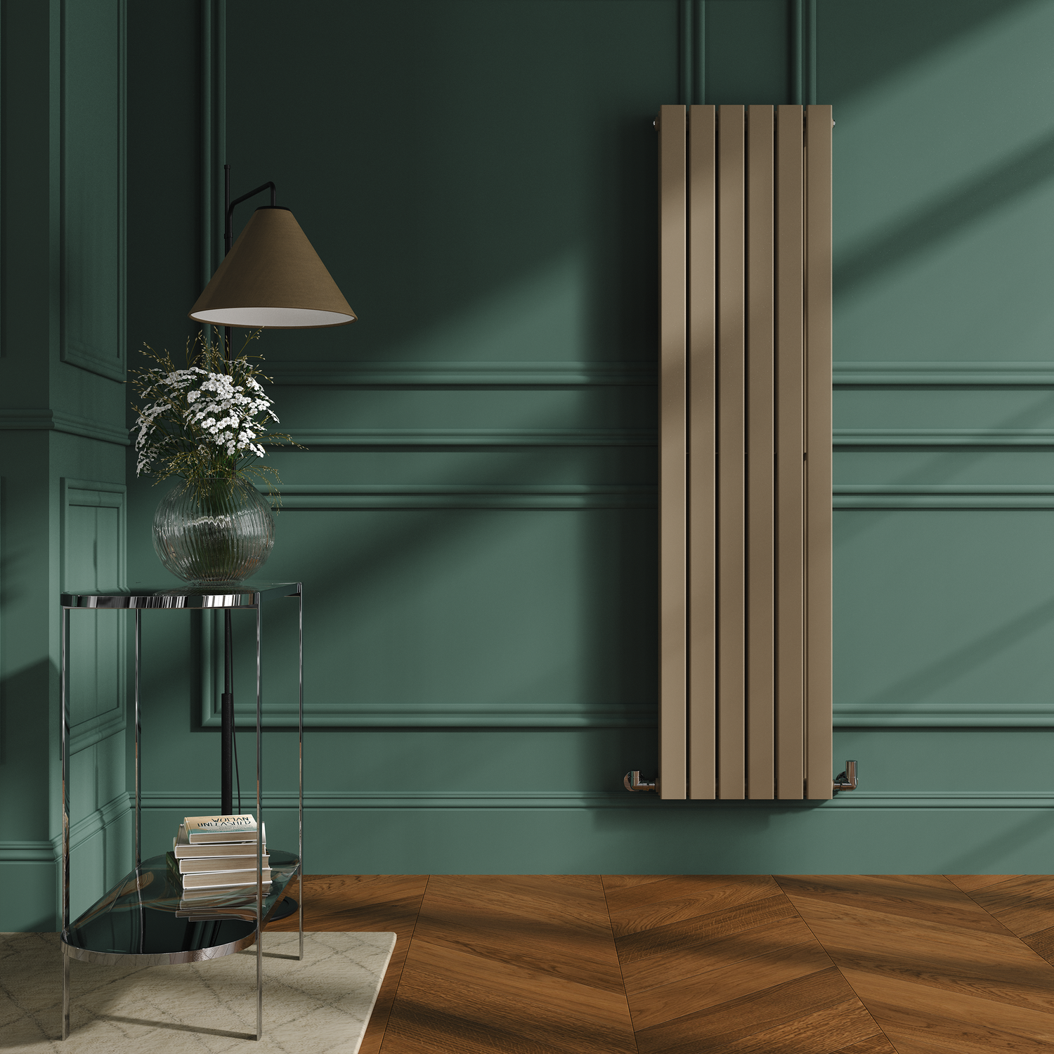 Riace  Grey Vertical Flat Designer Radiator 1600X408mm Double Panel 3687 Btu VD6-1600-BGCF
