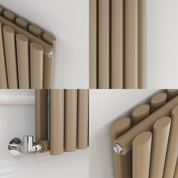 Sorrento Beige grey Vertical Oval Designer Radiator 1600x354mm Double Panel 3351 BTU