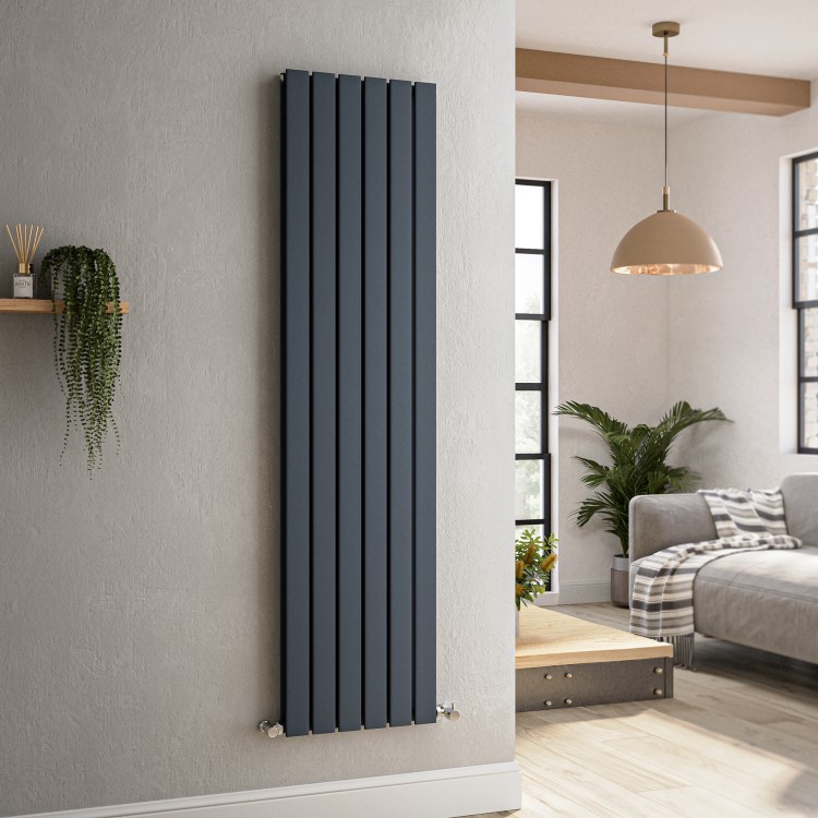 GRADE A1 - Riace Anthracite Vertical Flat Designer Radiator 1600x408mm Double Panel 3687 BTU