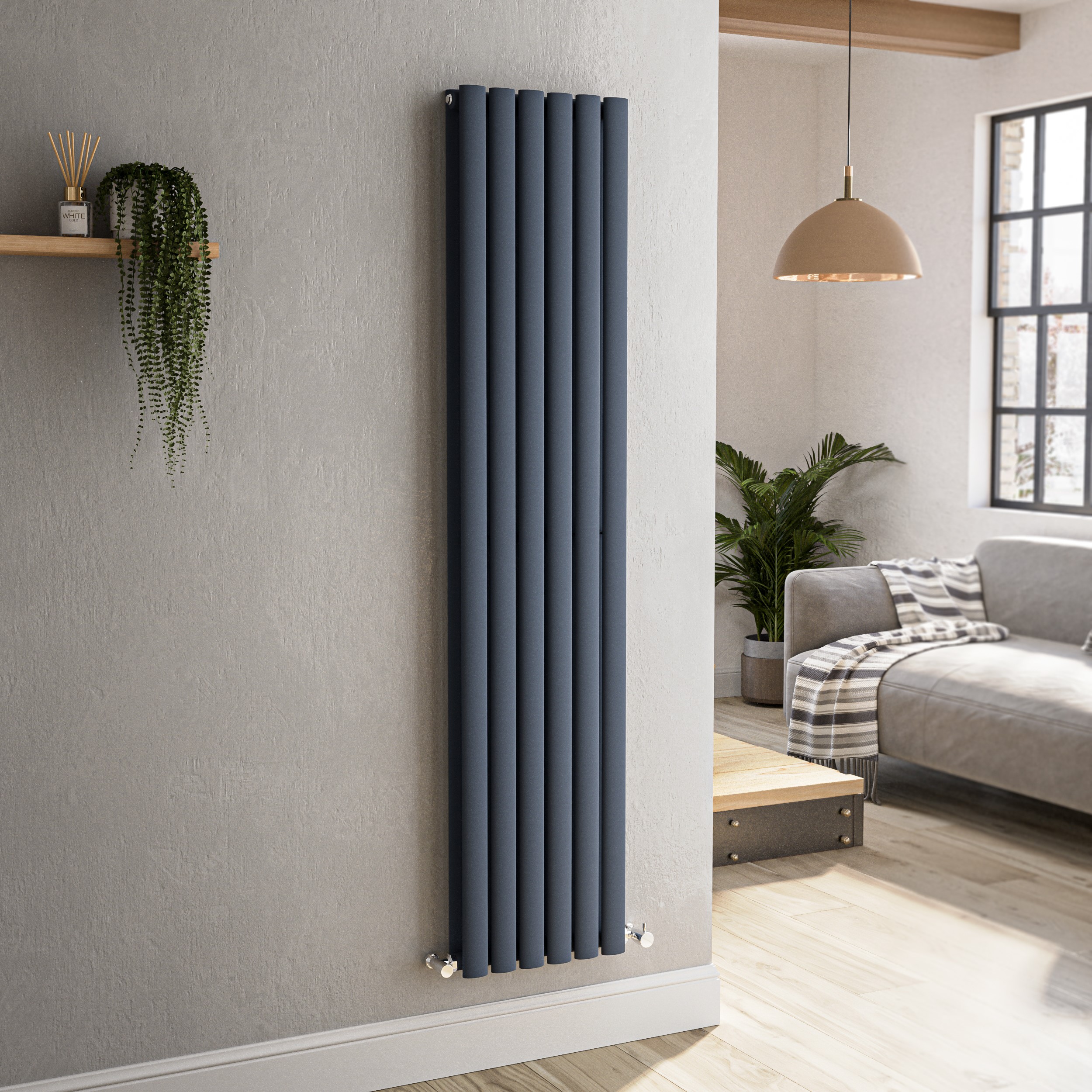 Sorrento  Vertical Oval Designer Radiator 1600X354mm Double Panel 3351 Btu VD6-1600-DGCO