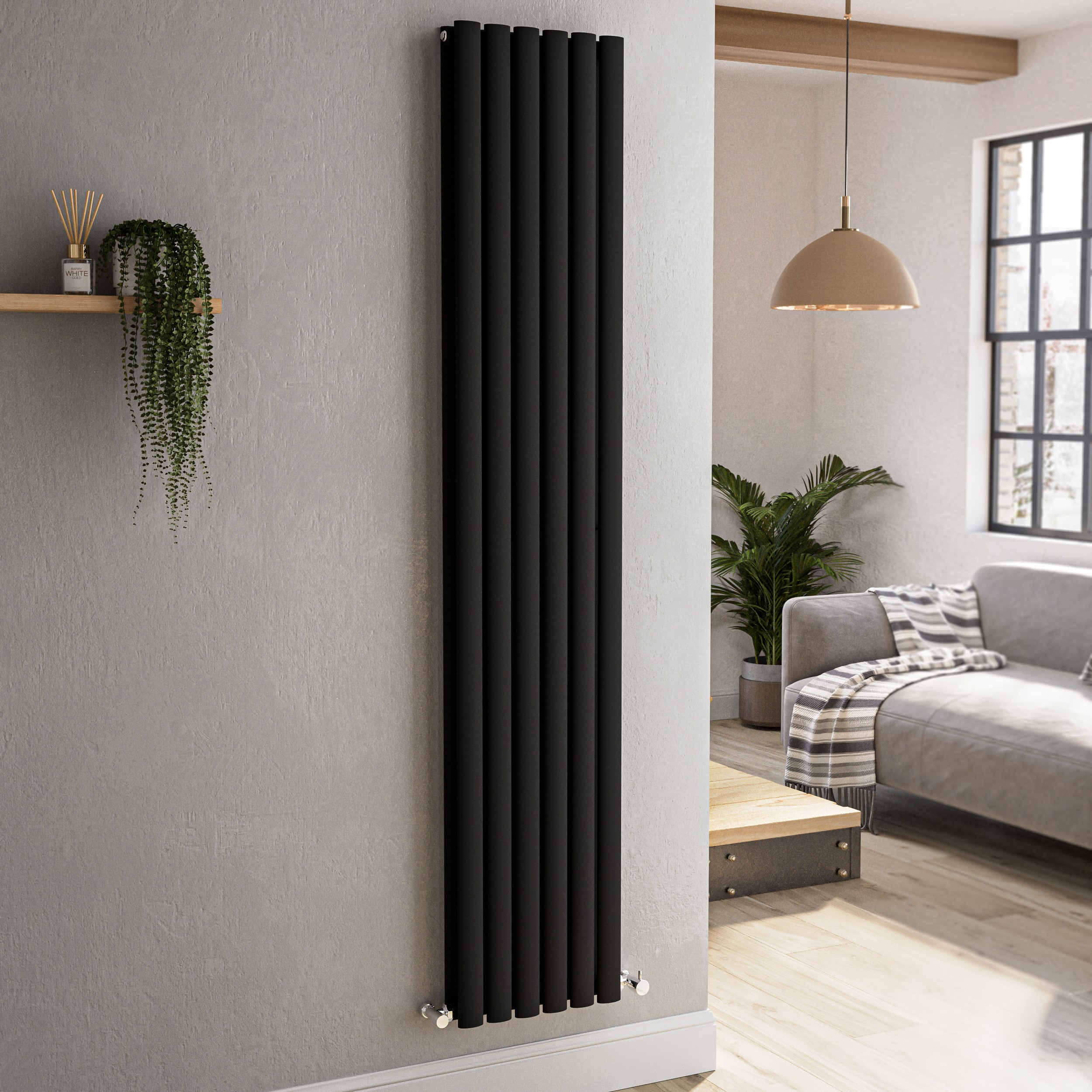 Sorrento Midnight  Vertical Oval Designer Radiator 1800X354mm Double Panel 3737 Btu VD6-1800-BCO