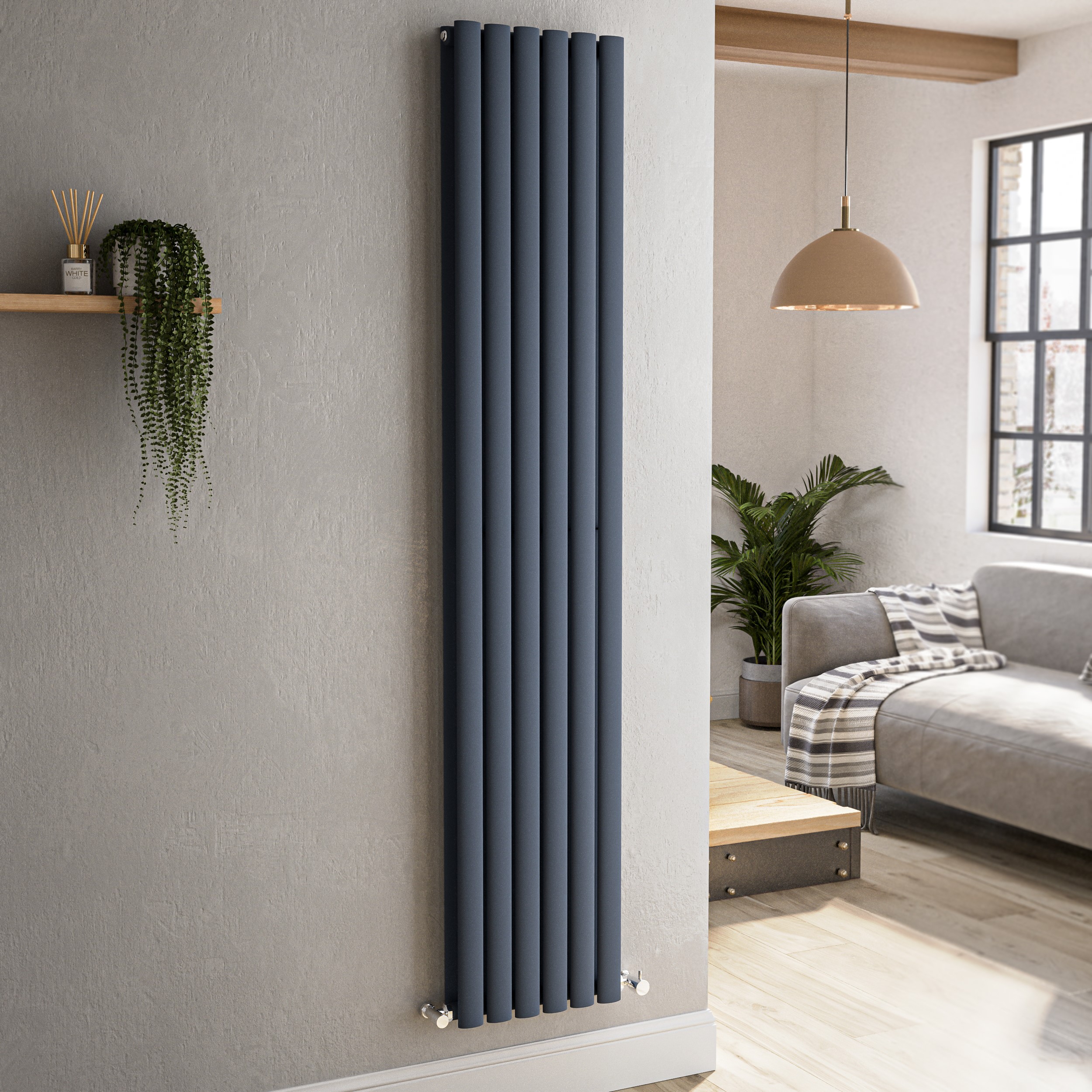 Sorrento  Vertical Oval Designer Radiator 1800X354mm Double Panel 3737 Btu VD6-1800-DGCO