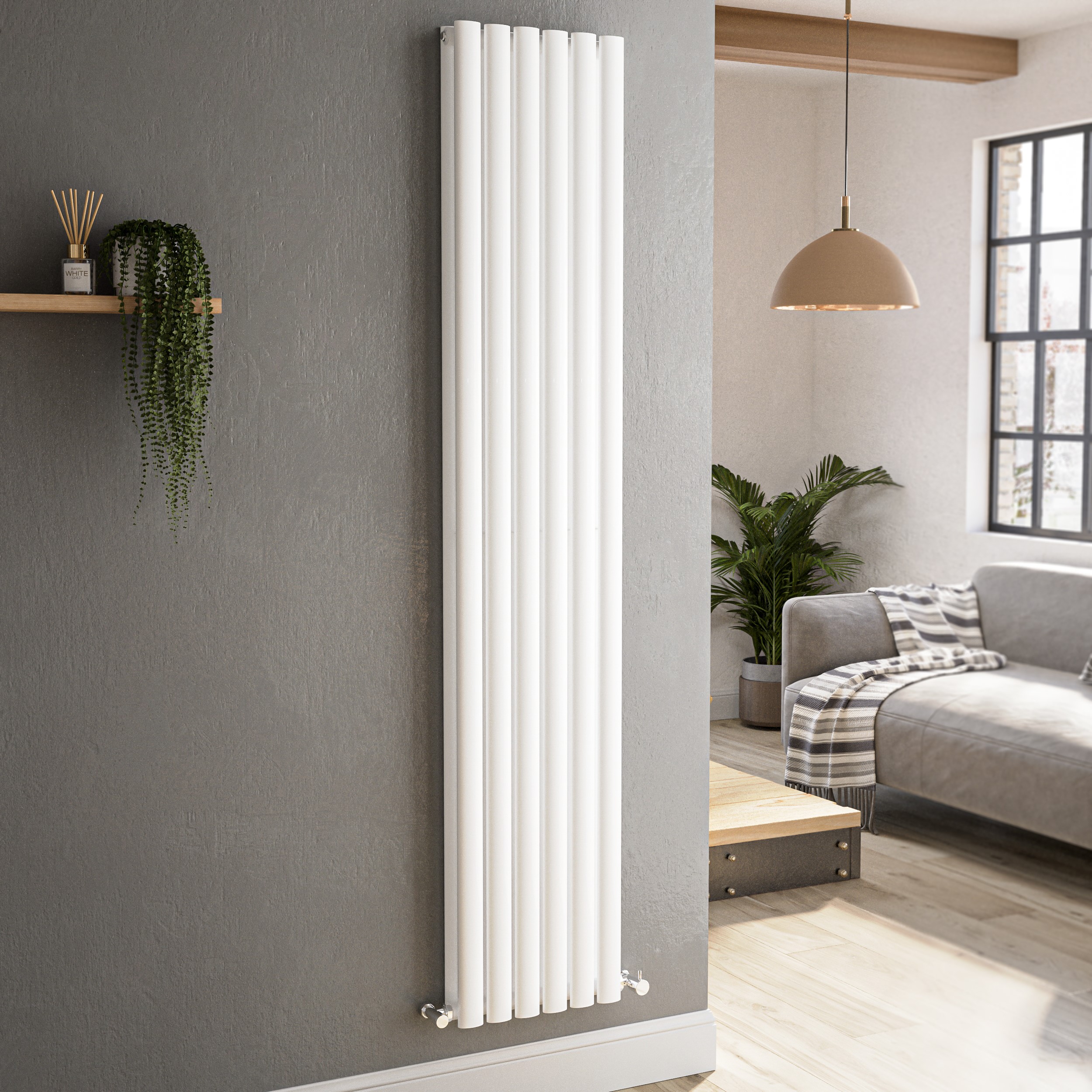 Sorrento  Vertical Oval Designer Radiator 1800X354mm Double Panel 3737 Btu VD6-1800-WCO