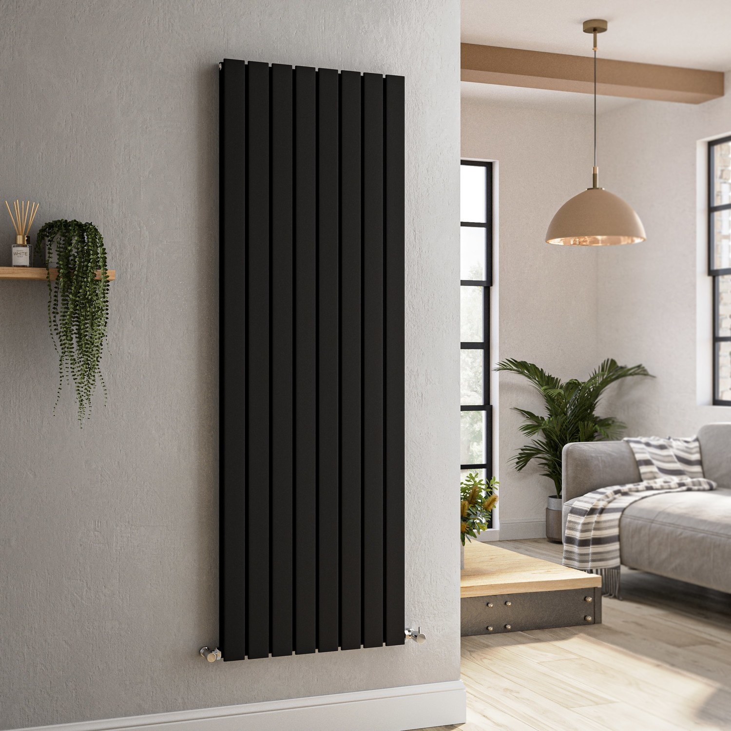 Riace Midnight  Vertical Flat Designer Radiator 1600X544mm Double Panel 4916 Btu VD8-1600-BCF