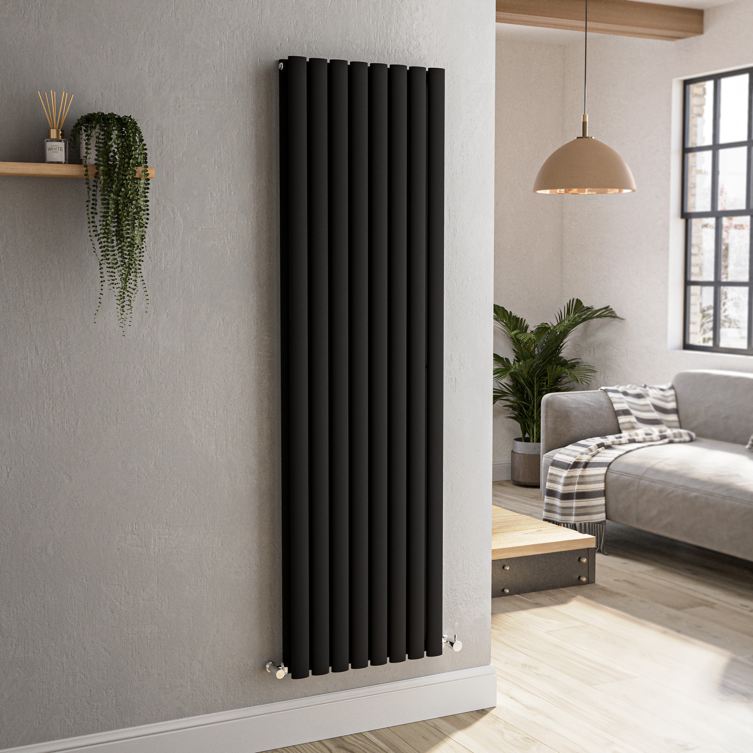 Sorrento Midnight  Vertical Oval Designer Radiator 1600X472mm Double Panel 4468 Btu VD8-1600-BCO