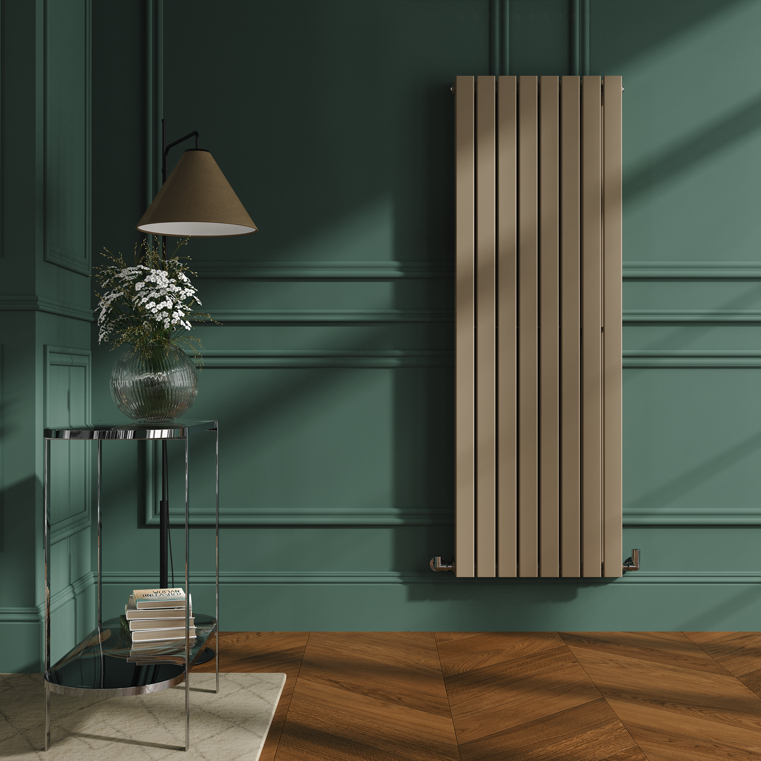 Riace  Grey Vertical Flat Designer Radiator 1600X544mm Double Panel 4916 Btu VD8-1600-BGCF