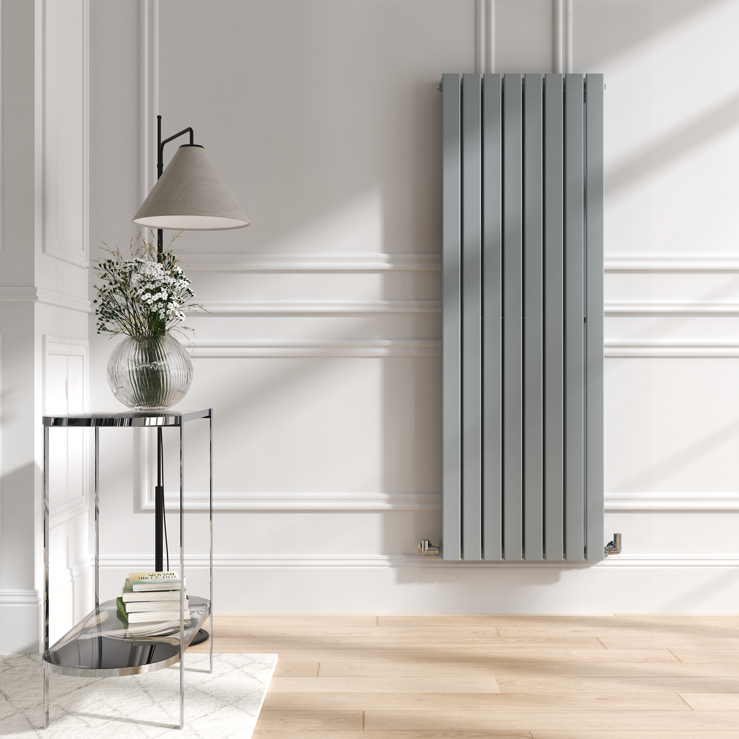 Riace Salt & Pepper Vertical Flat Designer Radiator 1600X544mm Double Panel 4916 Btu VD8-1600-SPCF