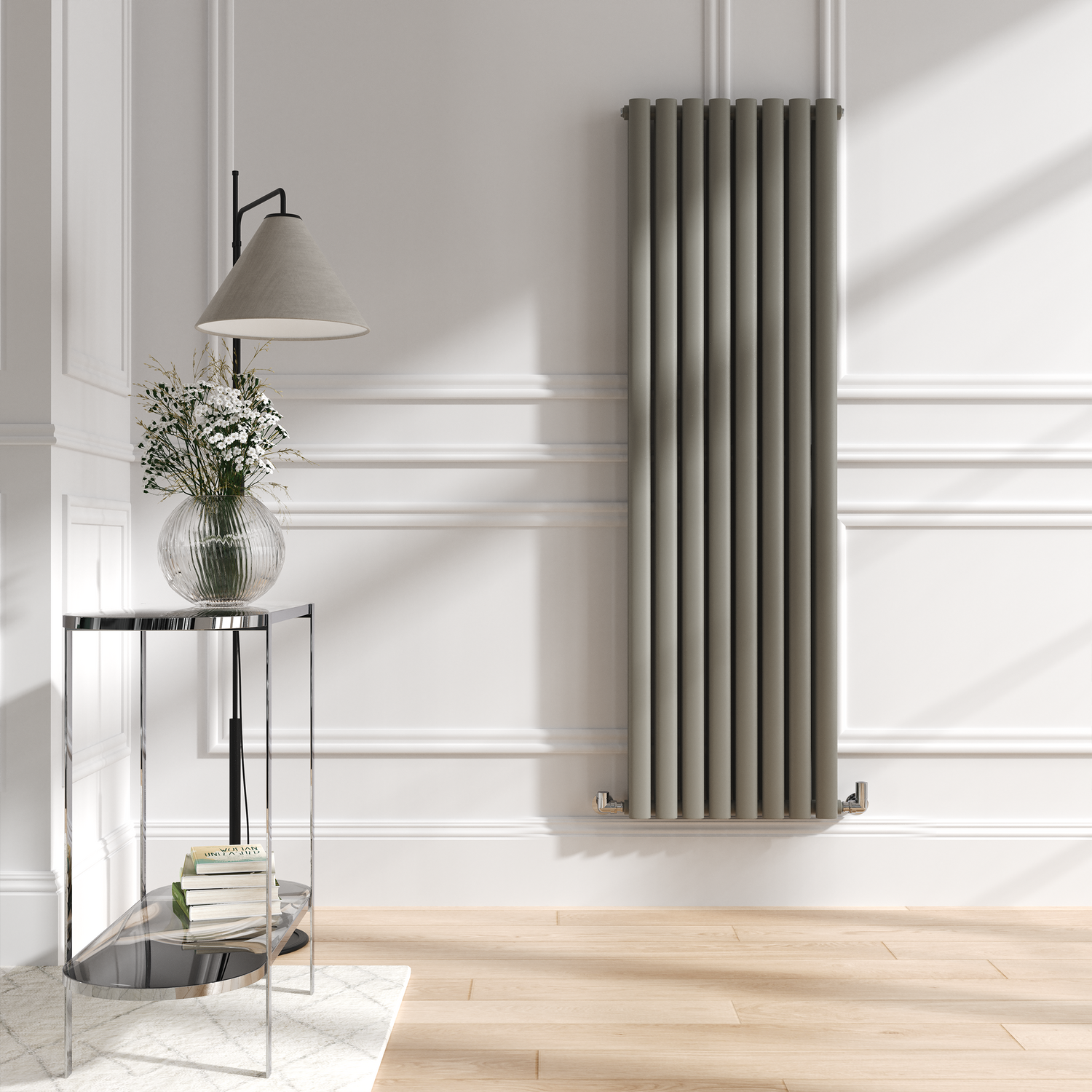 Smoked Vertical Oval Designer Radiator 1600x472mm Double Panel 4468 BTU