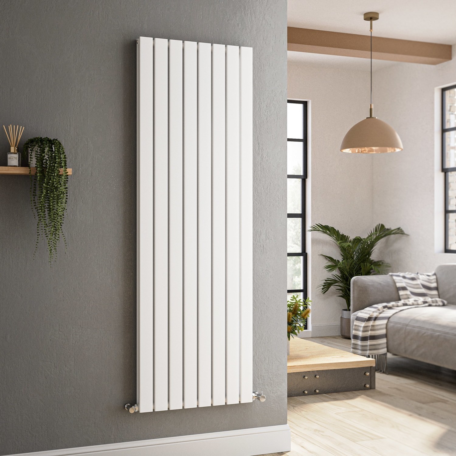 Riace  Vertical Flat Designer Radiator 1600X544mm Double Panel 4916 Btu VD8-1600-WCF