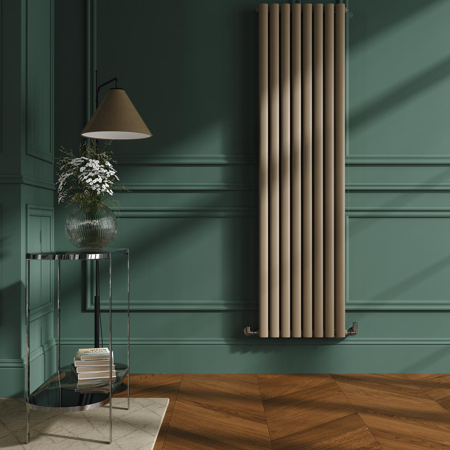 Sorrento  Grey Vertical Oval Designer Radiator 1800X472mm Double Panel 4983 Btu VD8-1800-BGCO