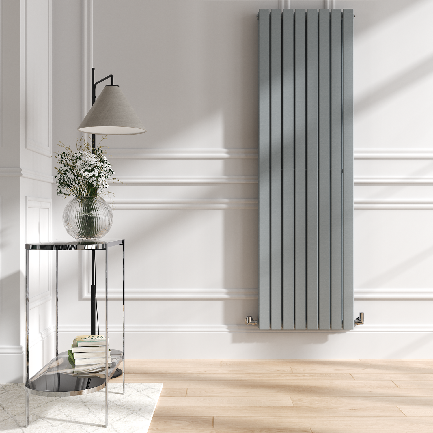 Riace Salt & Pepper Vertical Flat Designer Radiator 1800X544mm Double Panel 5557 Btu VD8-1800-SPCF