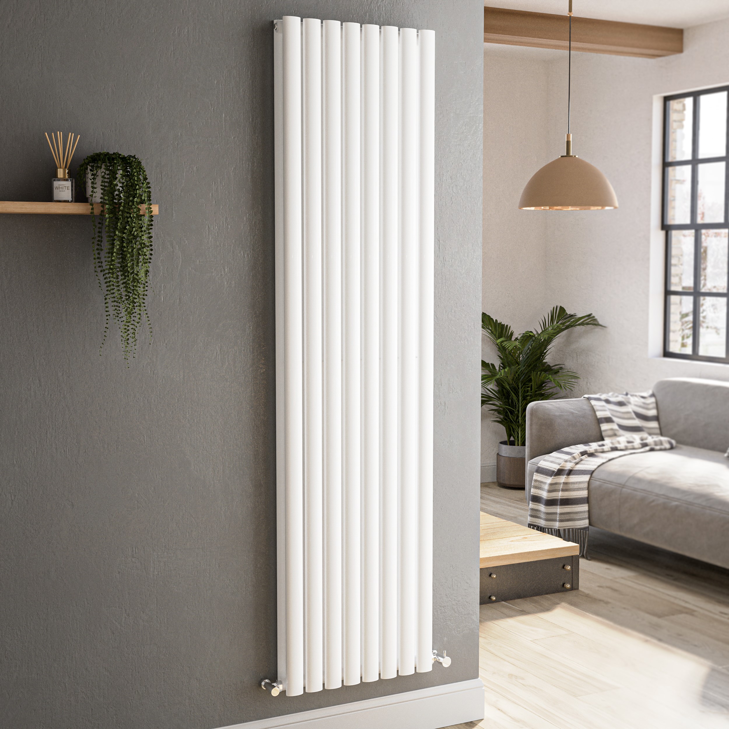 Sorrento  Vertical Oval Designer Radiator 1800X472mm Double Panel 4983 Btu VD8-1800-WCO