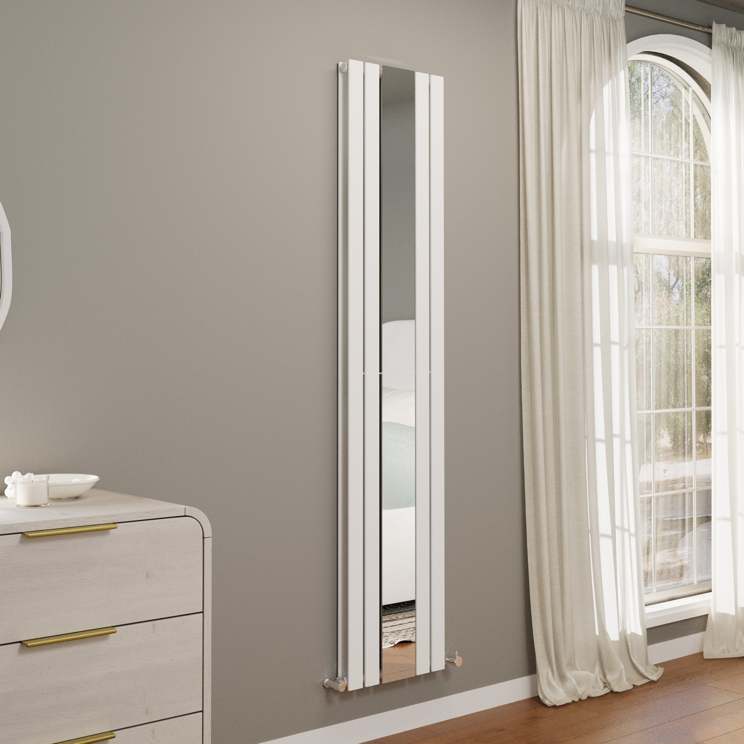 Vertical Flat Designer Radiator Mirror 1800x385mm Double Panel 3541 BTU