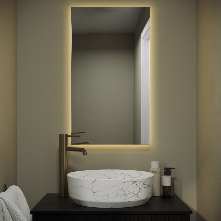Rectangular Backlit Heated Bathroom Mirror with Lights 700 x 400mm - Vela