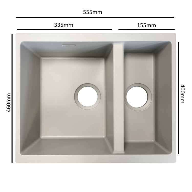 1.5 Bowl Undermount Inset Beige Granite Kitchen Sink with Reversible Drainer - Essence