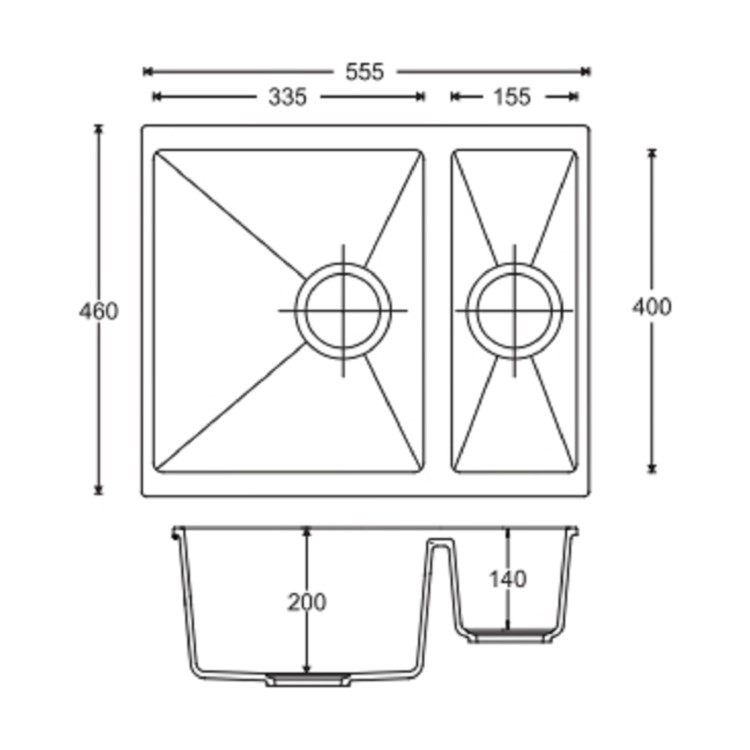 1.5 Bowl Inset / Undermount Gunmetal Grey Granite Kitchen Sink with Reversible Drainer - Essence