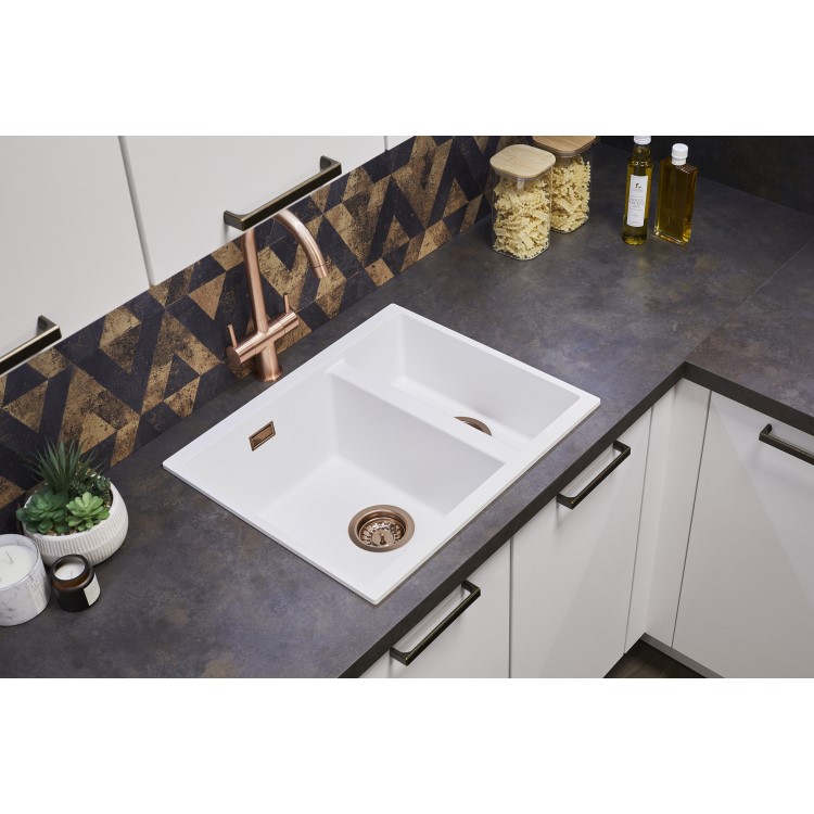 1.5 Bowl Inset / Undermount White Granite Kitchen Sink with Reversible Drainer - Essence