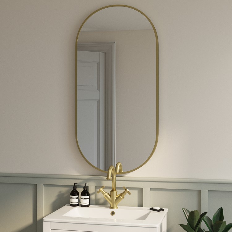 Oval Brass Backlit Heated Bathroom Mirror with Lights 500 x 1000mm - Venus