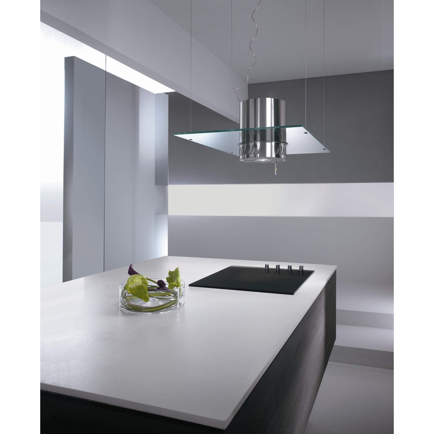 Elica Venezia 90cm Stainless Steel Ceiling Mounted Island Cooker Hood With Flat Glass Canopy