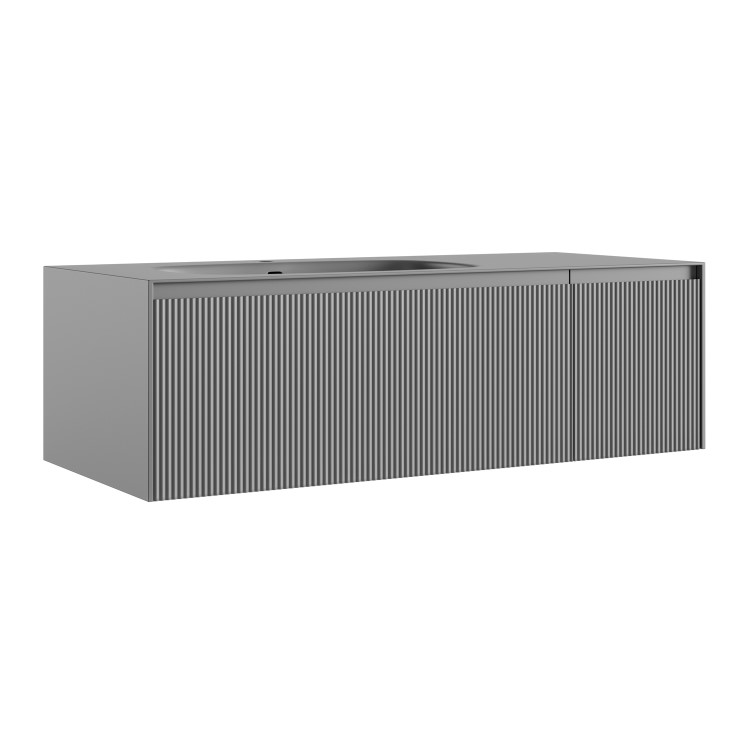 1200mm Grey Fluted Wall Hung Vanity Unit with Aluminium Basin - Venice