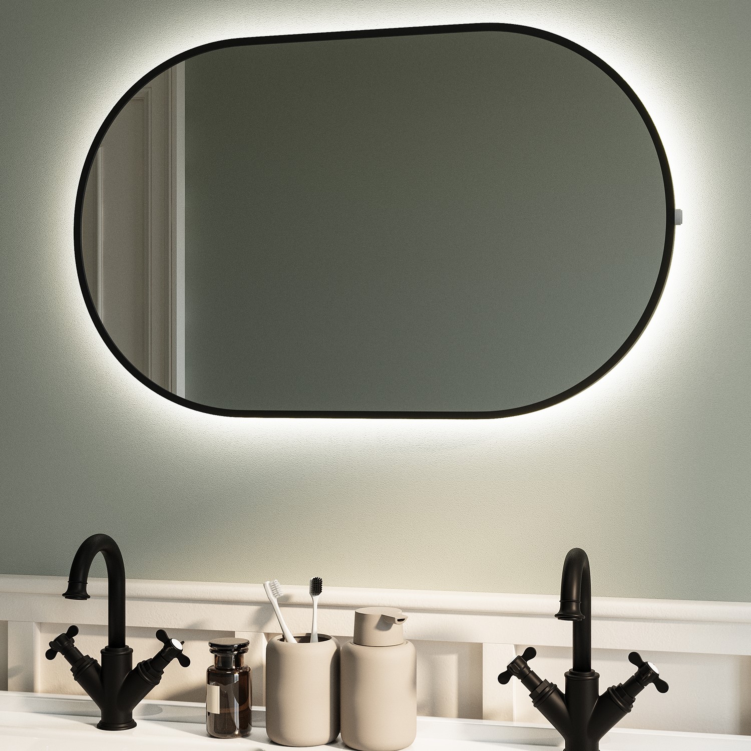 Oval Black Backlit Bathroom Mirror with Battery Operated Lights 500 x ...