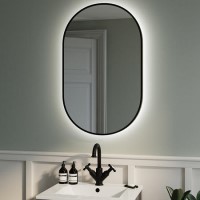 Oval Black Backlit Heated Bathroom Mirror with Lights 500 x 800mm - Venus Oval Black Backlit Heated Bathroom Mirror with Lights 500 x 800mm - Venus