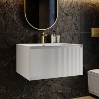700mm White Fluted Wall Hung Vanity Unit with Aluminium Basin - Venice