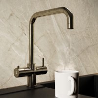 Antique Brass 4 in 1 Instant Boiling Hot Kitchen Mixer Square Tap with 3L Boiler - Pronto Vesta