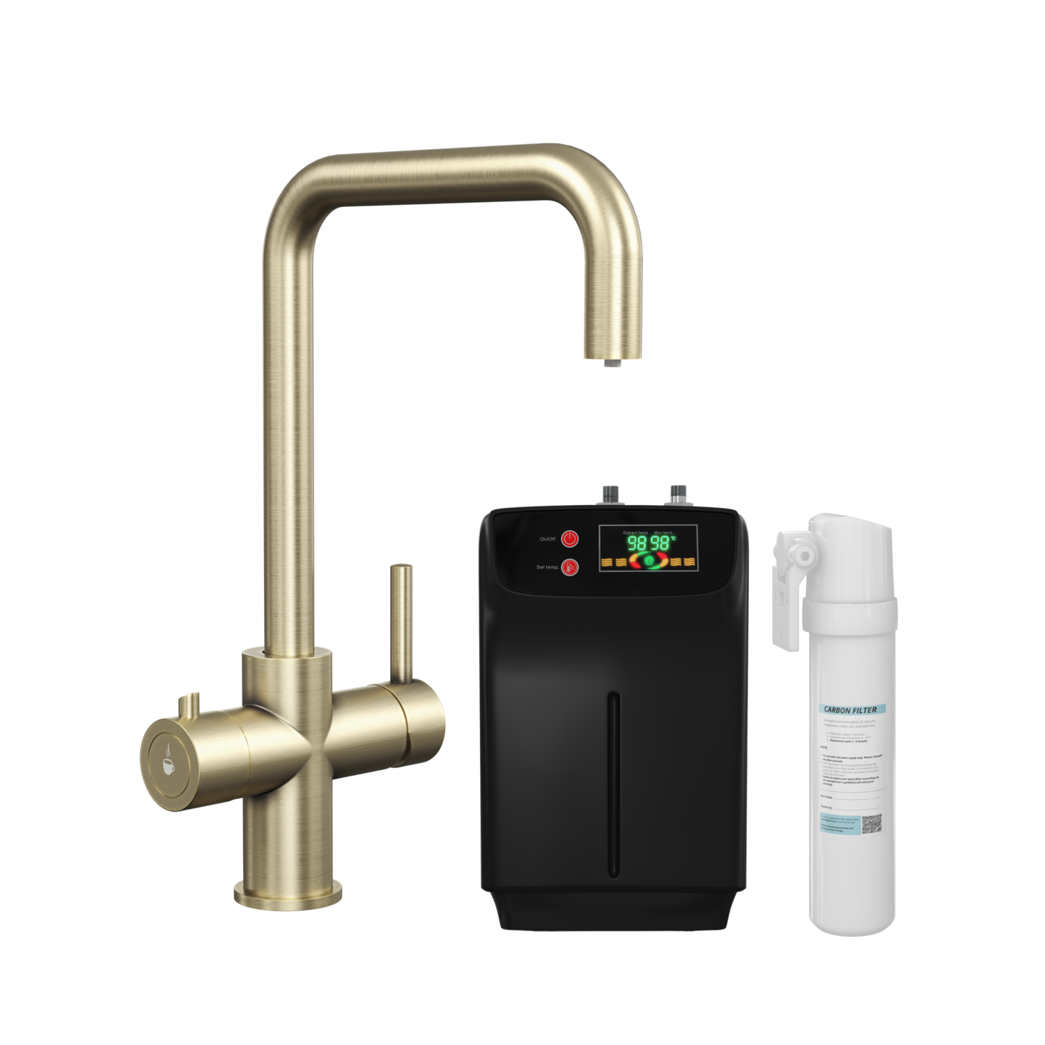 Pronto  4 In 1 Instant Boiling Hot Square Kitchen Mixer Tap With 2.4L Boiler And Filter Vesta PDT-000220-215-52