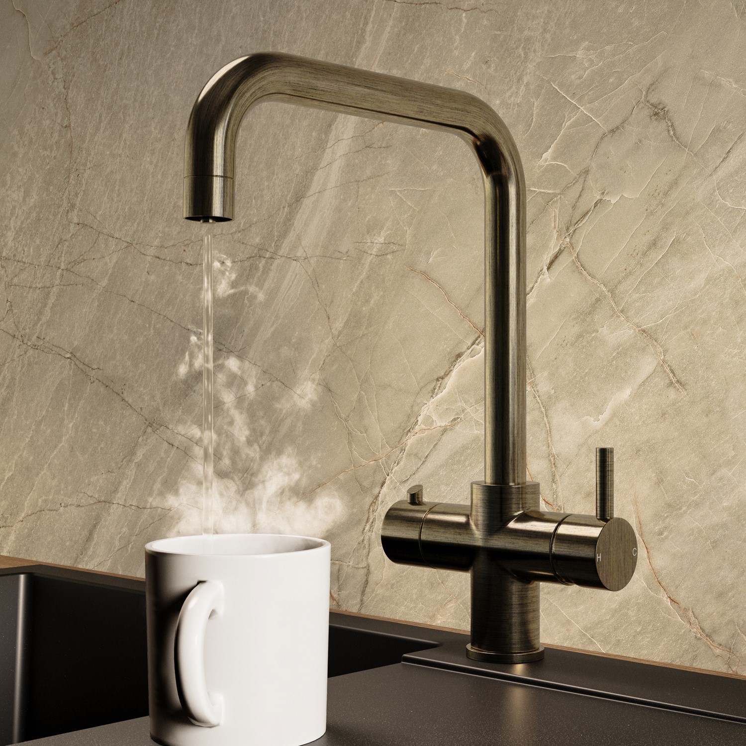 Pronto  3 In 1 Instant Boiling Hot Kitchen Mixer Square Tap With 3L Boiler Vesta PDT-001401-215-52