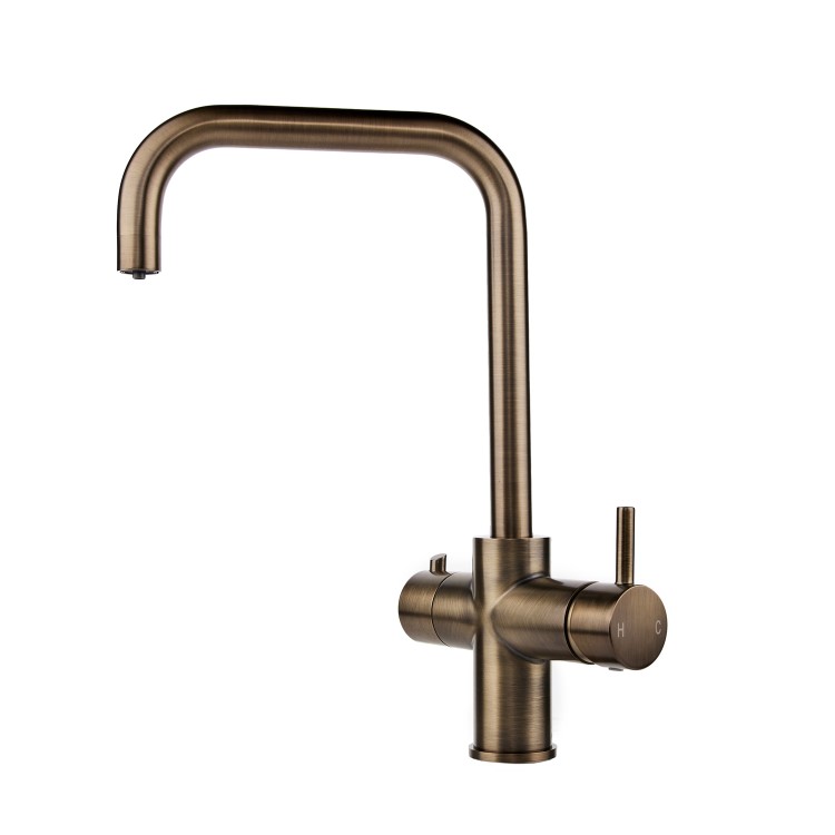 Antique Brass 3 in 1 Instant Boiling Hot Kitchen Mixer Square Tap with 3L Boiler - Pronto Vesta
