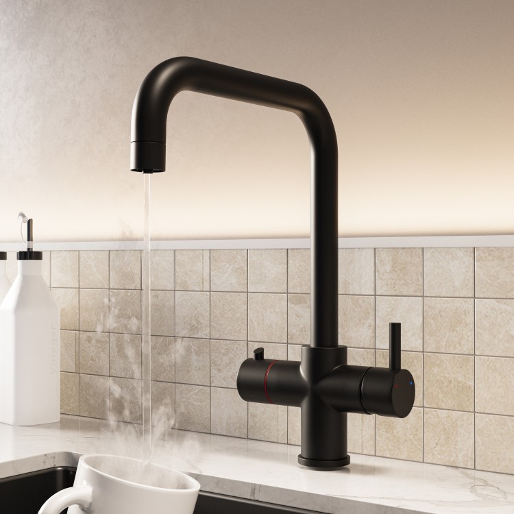 Matt Black 3 in 1 Square Spout Instant Boiling Hot Kitchen Mixer Tap with 3L Boiler - Pronto Vesta