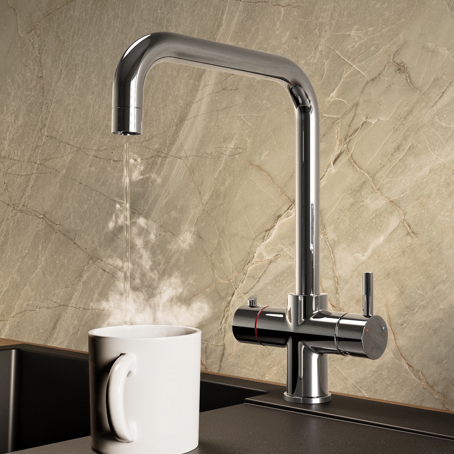 Pronto  3 In 1 Square Spout Instant Boiling Hot Kitchen Mixer Tap With 3L Boiler Vesta KIT-700-CHR-D