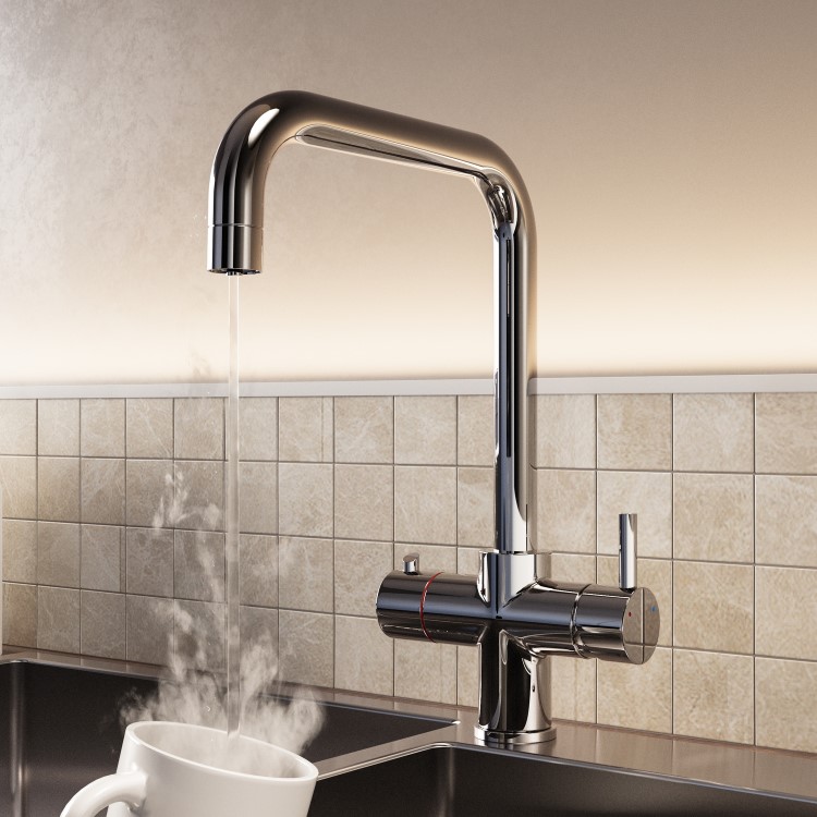 Chrome 3 in 1 Square Spout Boiling Water Tap- Pronto Vesta